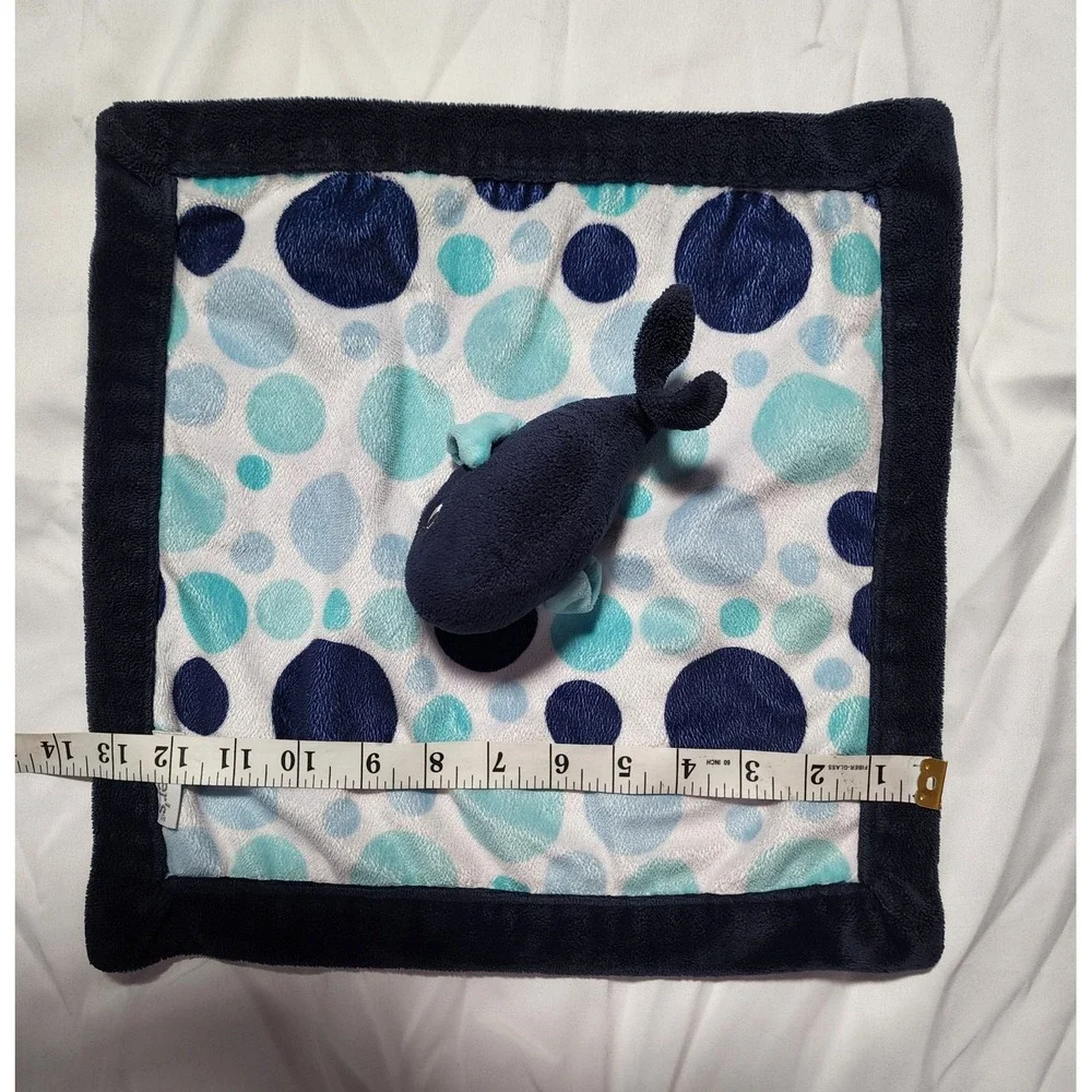 Carters Whale‎ Security Blanket Baby Lovey Navy Blue Aqua Polka Dots